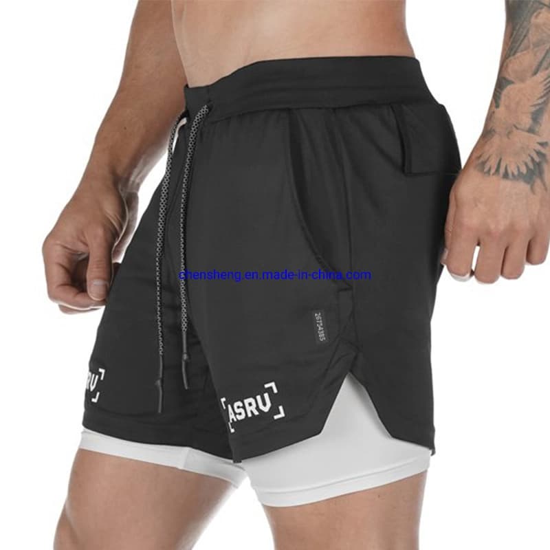 Blank Custom Logo 2 in 1 Lined Athletic Sports Shorts Double Layer Mesh Jogger Mens Running Shorts