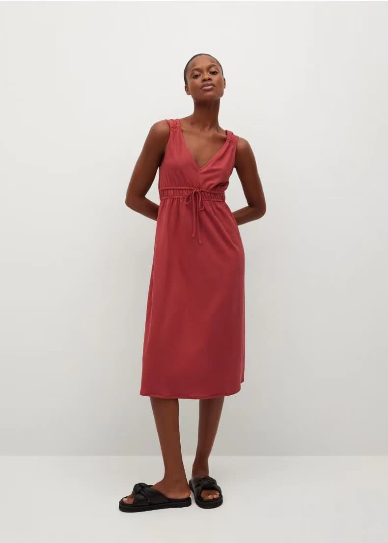 Ladies Casual Drawstring Waist V-Neck Vest Dress