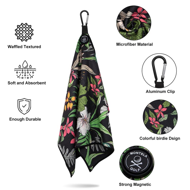 High Quality Durable Microfiber Waffle Weave Embroidered Magnetic Golf Towel