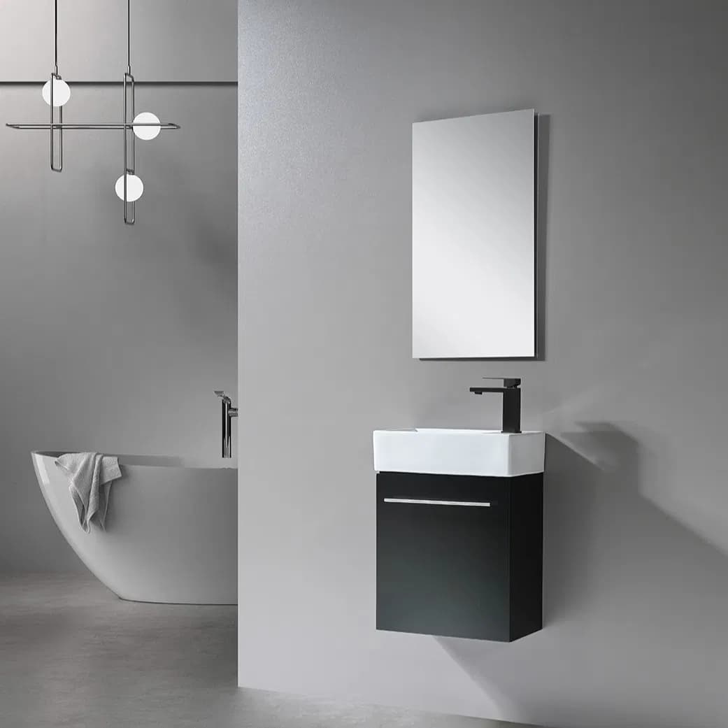 Wall Mounted Small Black Lacquer Bathroom Vanity with Ceramic Wash Basin Bathroom Furniture Sanitary Ware