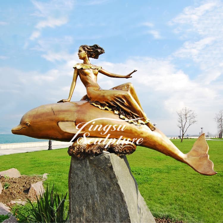 Famous Design of Bronze Casting Girl Dolphin Sculpture for Public Decoration