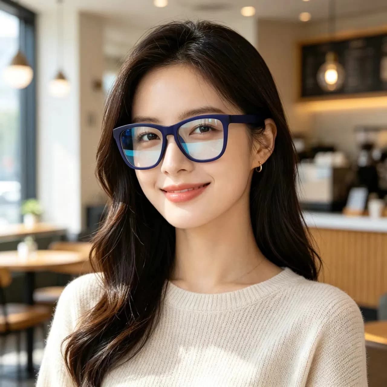 Women Cat Eye Square Sunglasses Matte Blue Frame Pink Blue Gradient Lens