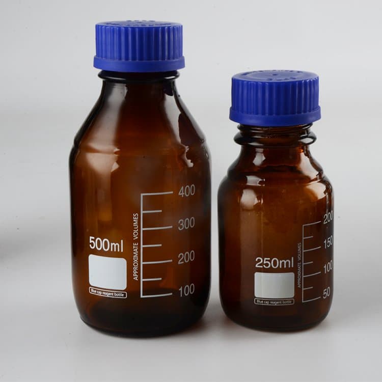 Amber Classic Lab Glass Reagent Duran Bottle with Blue Gl45 Screw Cap