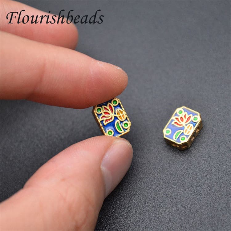 Chinese Style Gold-Plated Enamel Flower Spacer Beads for Jewelry Necklace Bracelet Making