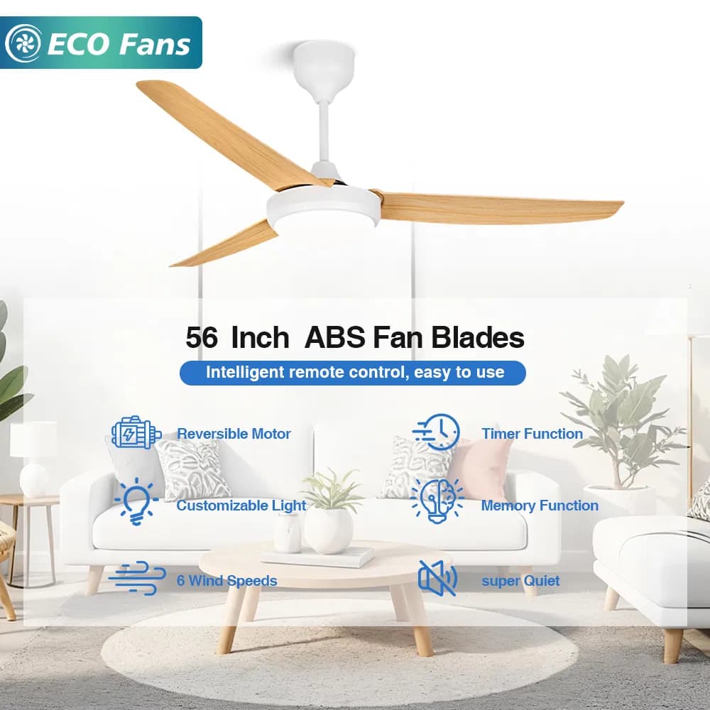 Modern 56 Inch LED Ceiling Fan with Light and Remote Control for Bedroom