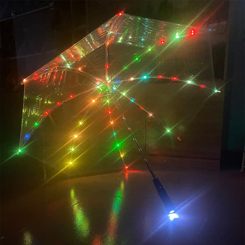 Creative Rain Umbrellas Straight Light up Kid Gifts Transparent Clear Stage LED Umbrellas