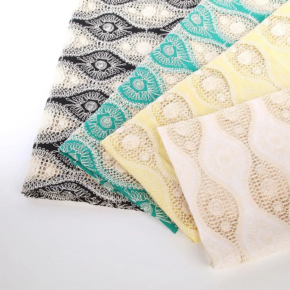 100%Cotton Lace with Laser Cutting Laser Embroidery Fabric String Embroidery for Women Top Fashion Skirt Garment Fabric