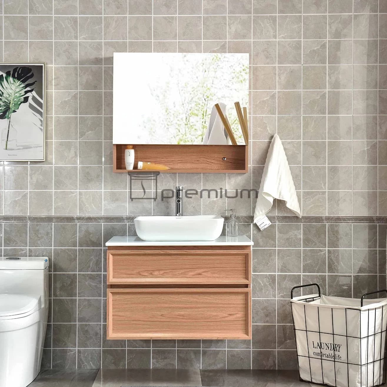 Wholesale High Quality Laminated Bathroom Furniture Single Sink Ceramic Basin Cabinet