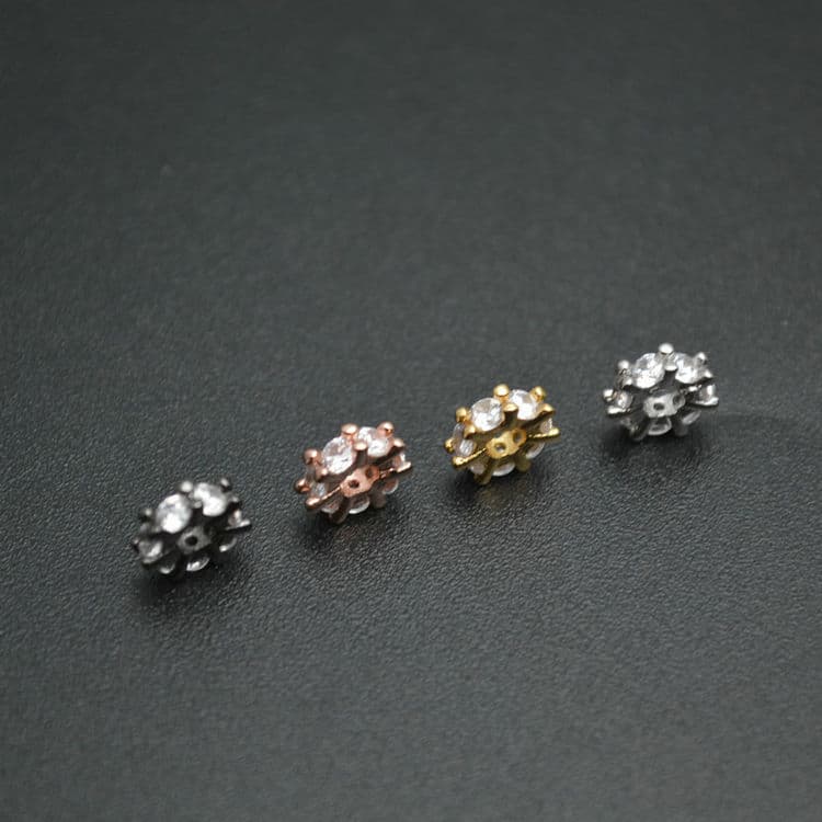 Flourishbeads Clear CZ 2X8mm Round Slice Snowflake Shape Metal Spacer Beads