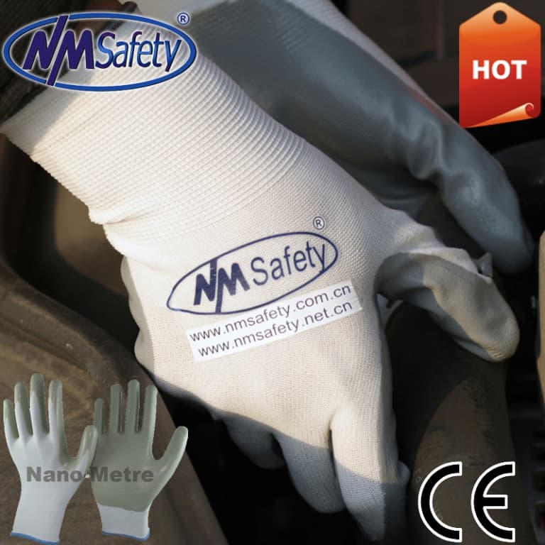 Nmsafety Nylon Palm Coated Grey Nitrile Hand Work Glove