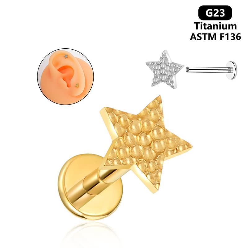 G23 Titanium Five-Point Star Tongue Lip Piercing Jewelry Hypoallergenic