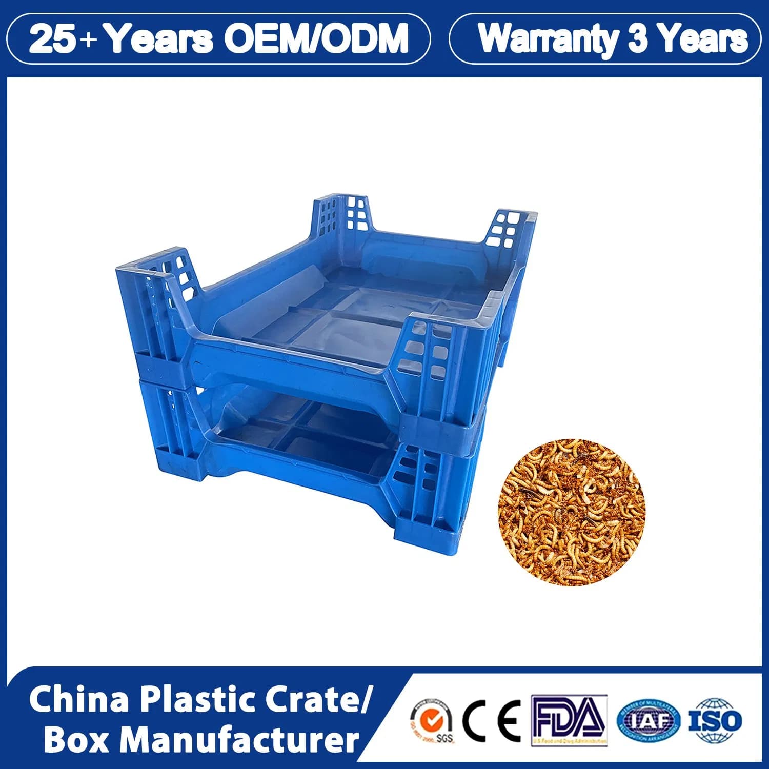 Uniquely Designed 100% PP Blue Stackable Food Safe Insect Breeding Box for Bsf Growing Mealworms Larvae Maggot Redworms Barley Worms Silkworms Hornworm Waxworms