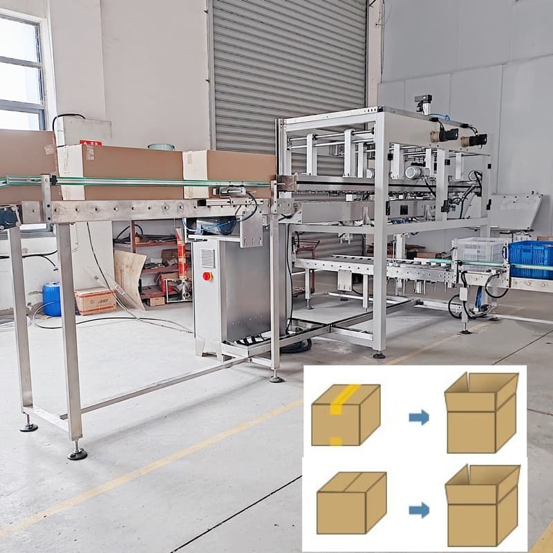 Automatic Cardboard Box/Carton Unpacking /Unboxing /Deboxing Packaging Machine with Stainless Steel Fram for Food Pharma Industry