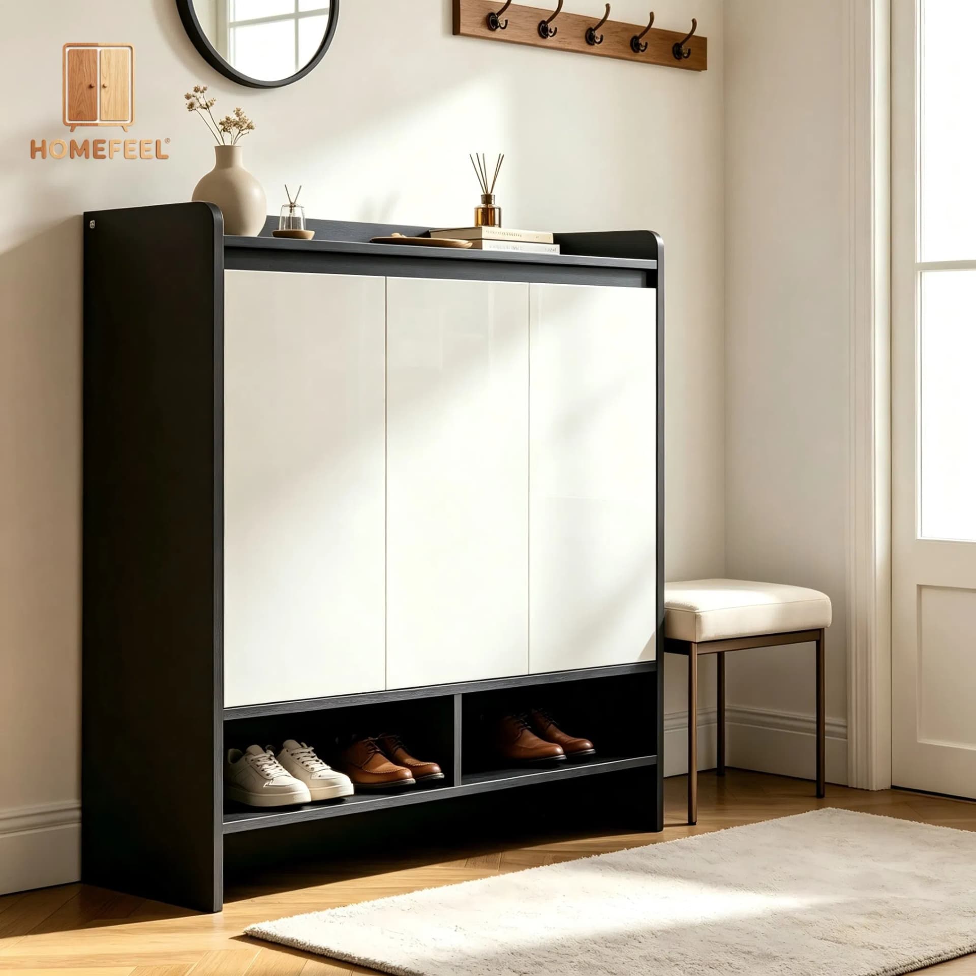 100cm 24-Pair Narrow Gloss-Matte White Adjustable-Shelf Anti-Tip Sturdy Entryway Hallway Shoe Storage