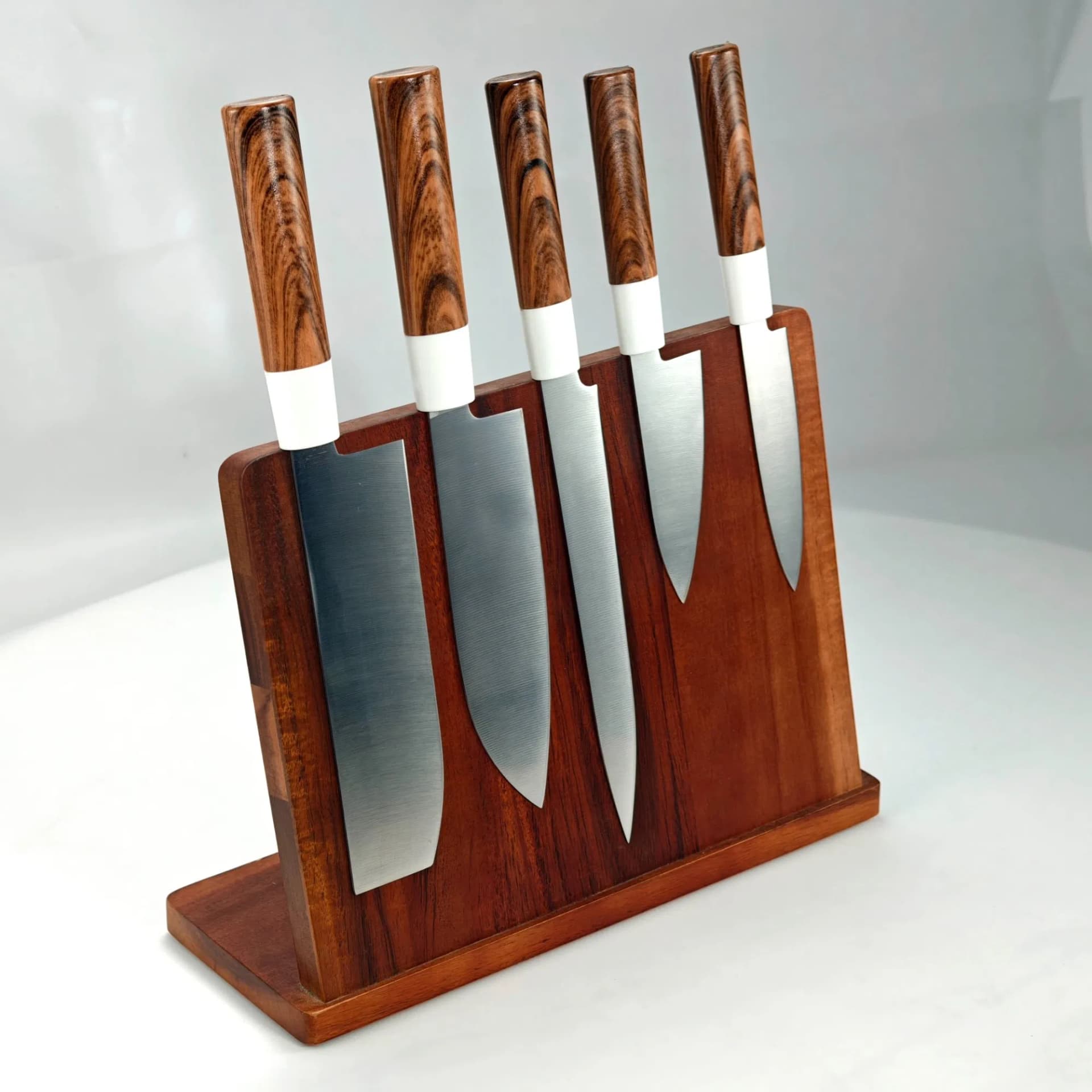 5PCS Household Knife Set Imitation Wood Grain Handle Ergonomic Stainless Steel Knife Combo