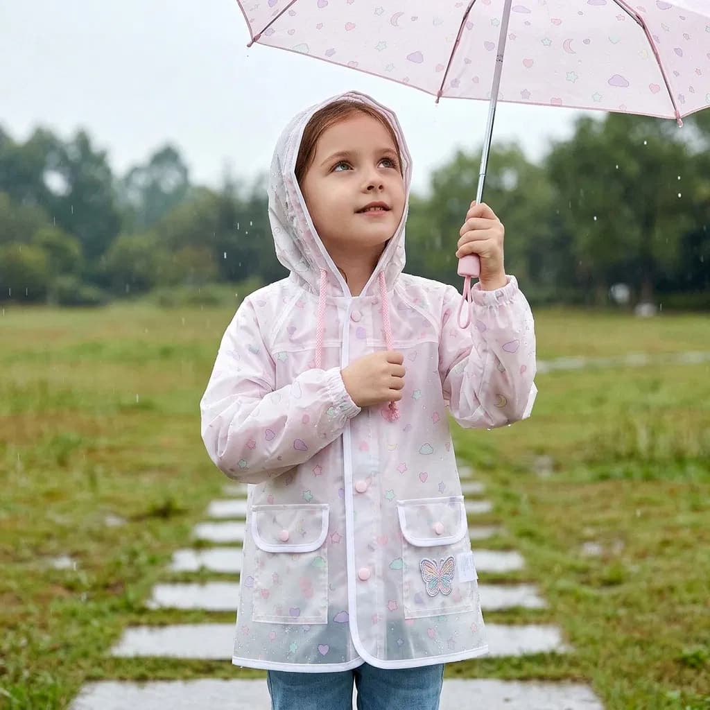 Little Girls Star Print Hooded Waterproof EVA Raincoat
