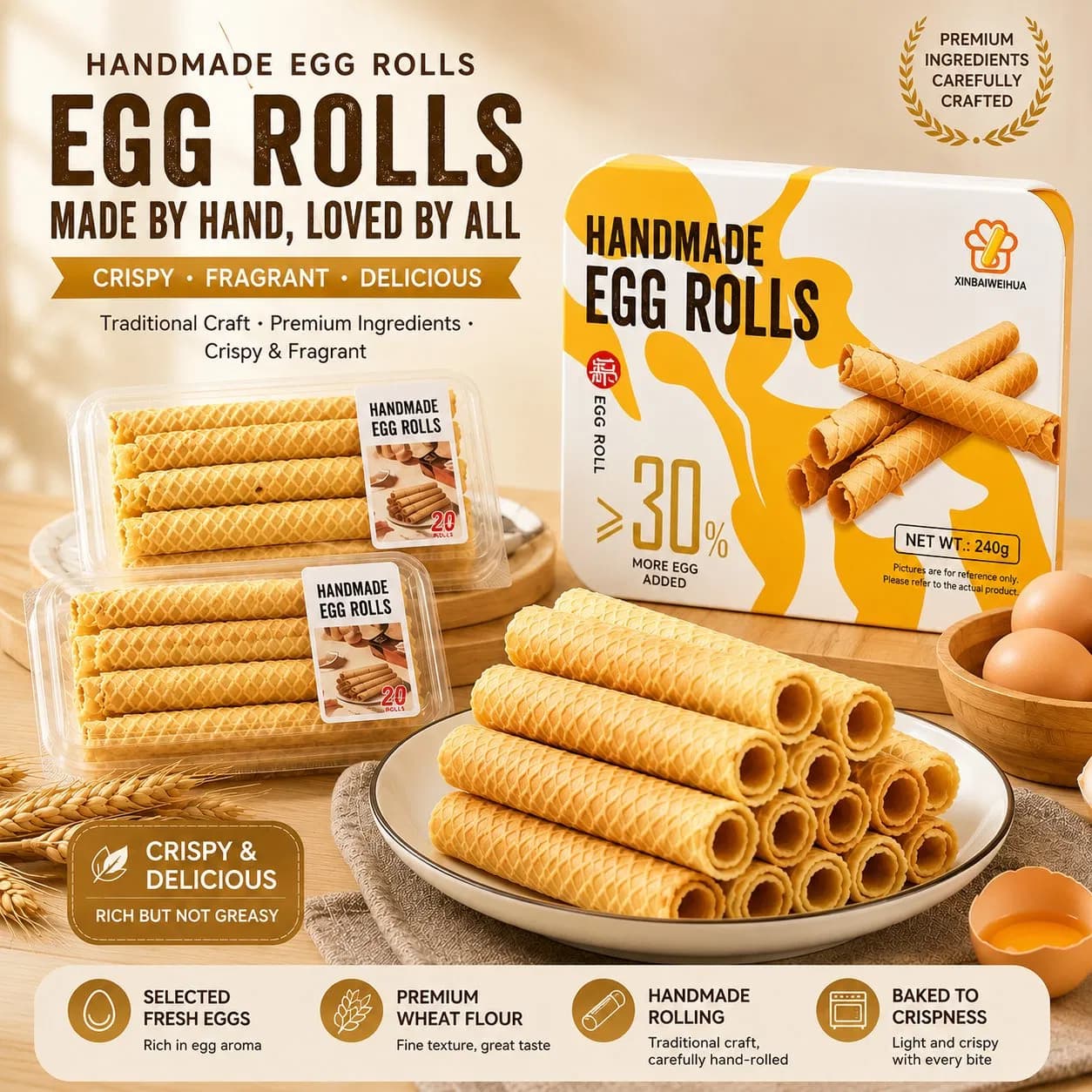 Crispy Handmade Egg Rolls a Casual Snack Factory Direct Sales and Wholesale