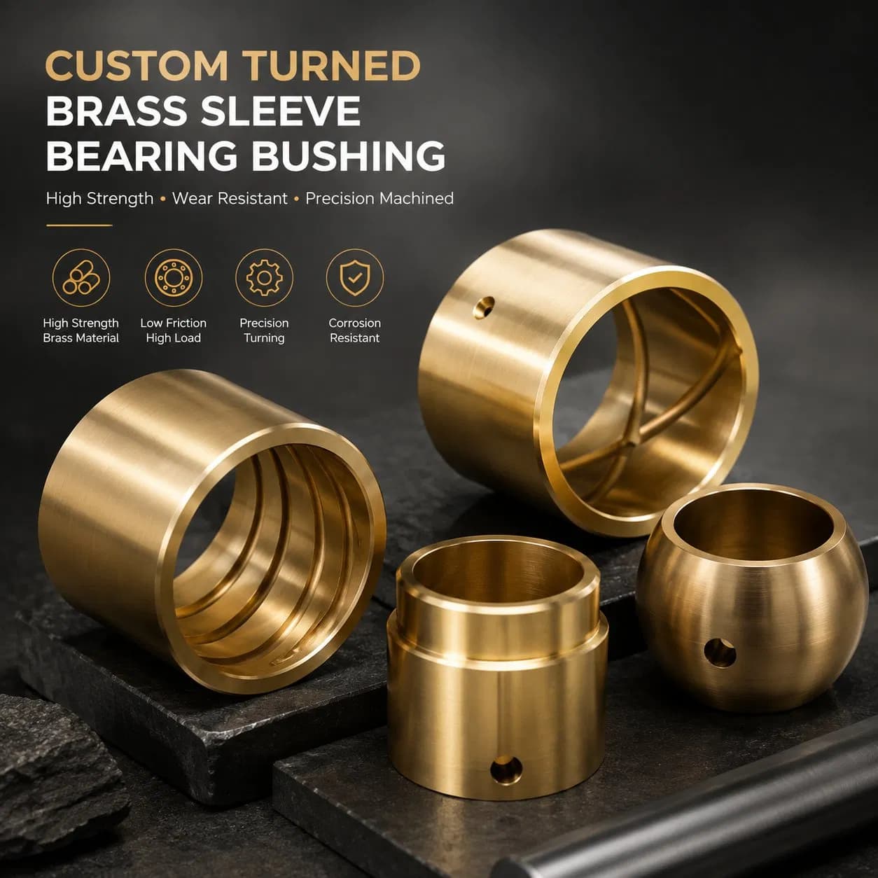 Custom Turned High Strength Brass Sleeve Bearing Bushing for Industrial Machinery