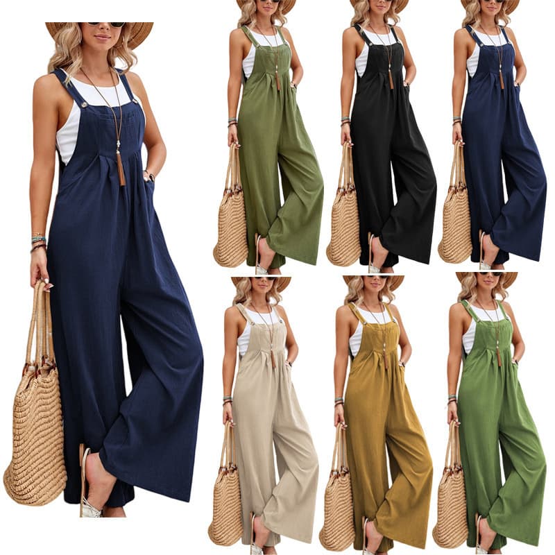 Womens Best-Selling Womens Clothing Hot Selling Solid Color Casual Suspender Jeans Pants
