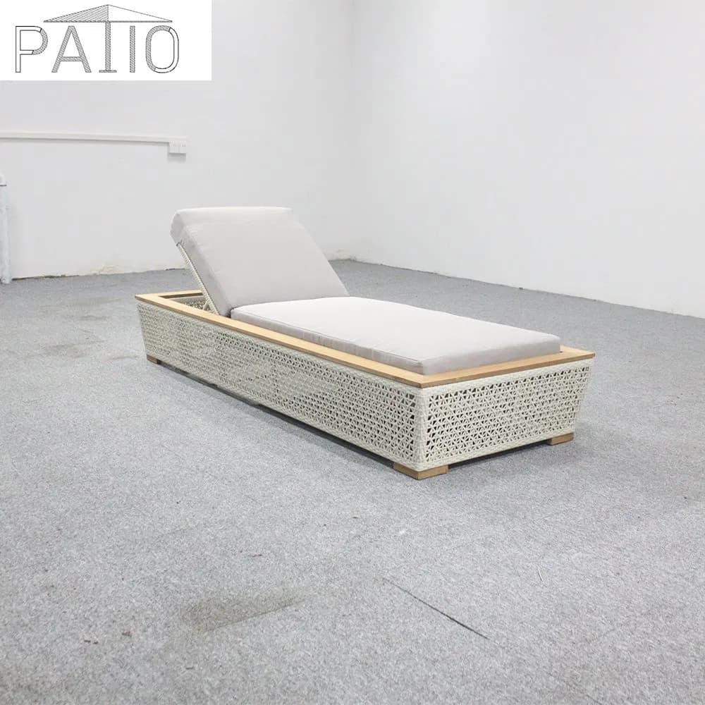 Chinese Poly Rattan Outdoor Lounge Furniture Garden Waterproof Rope Woven Sun Sofa Bed Chaise Lounger
