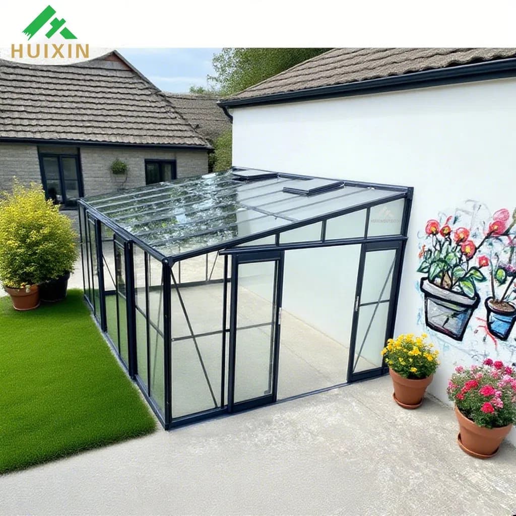 Modern Garden Glass Panels Lean to Prefabricated Manufacturer Walk-in Home Chinese Greenhouse