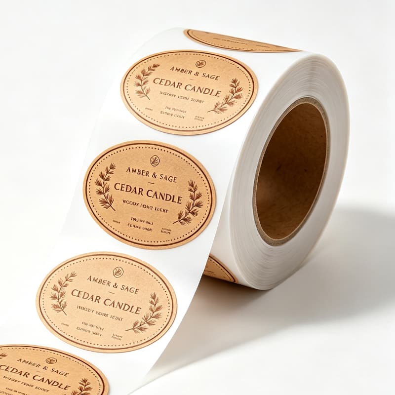 Custom Printed Kraft Paper Self-Adhesive Label Roll Writable Brown Kraft Sticker for Candle Jar Bottle Gift Packaging