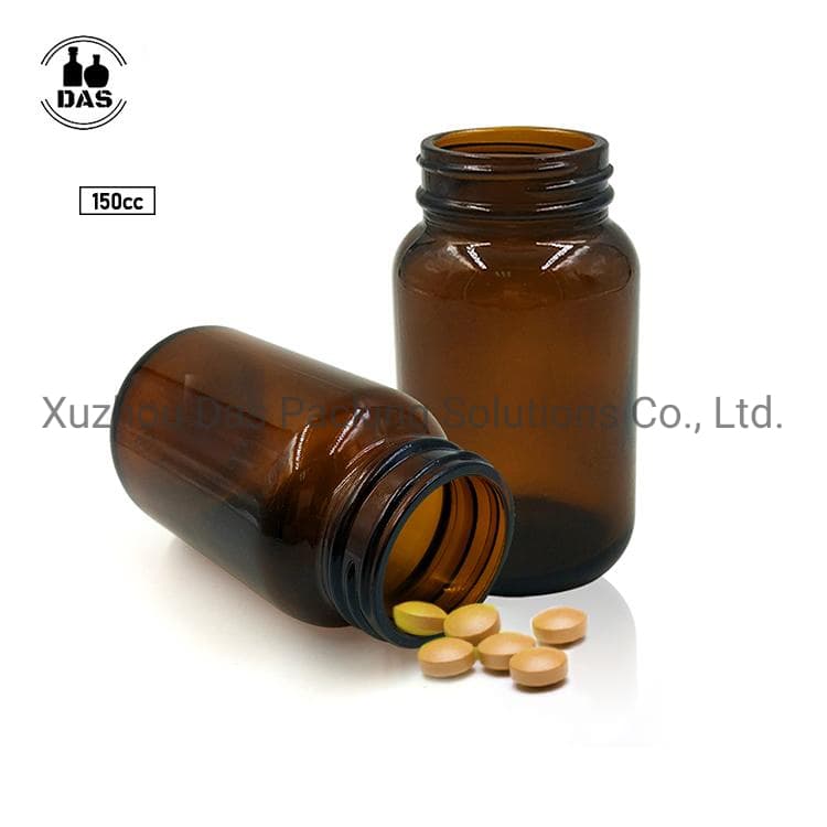 UV Amber 150cc Medical Pill Glass Bottle Capsule Jar Glass