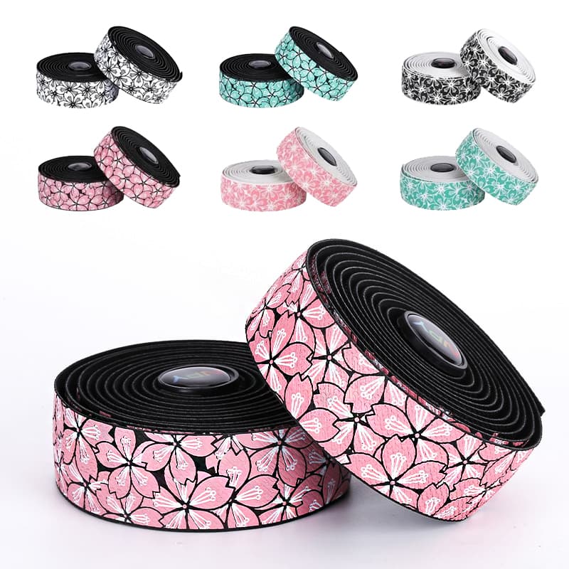 Sakura Pattern Bike Handlebar Tape PU+EVA Anti-Slip Shock Absorption for Road Bikes