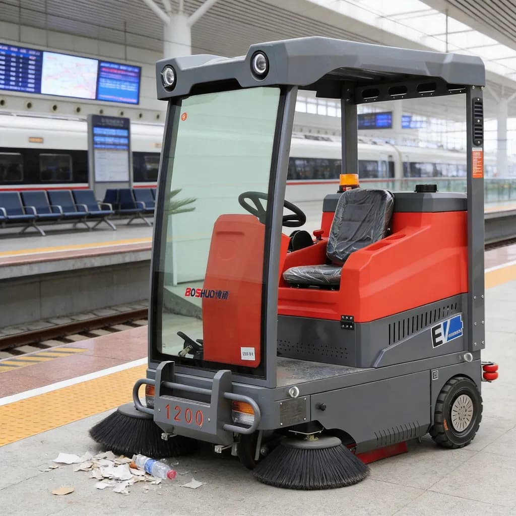 Boshuo Electric Ride-on Road Sweeper with 48V Motor for Municipal Areas Gardens Construction Sites