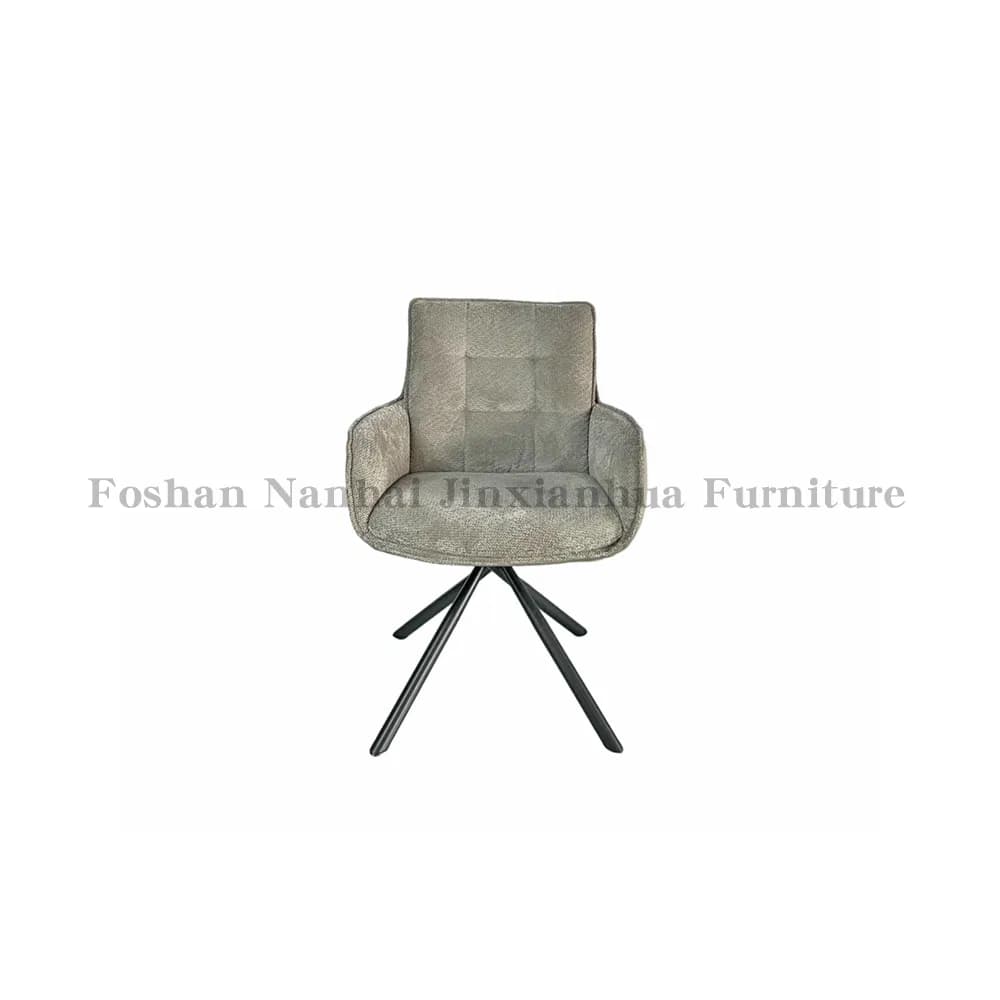Modern Fabric Dining Armchair Grid Tufted Upholstered Metal Legs Restaurant Chair