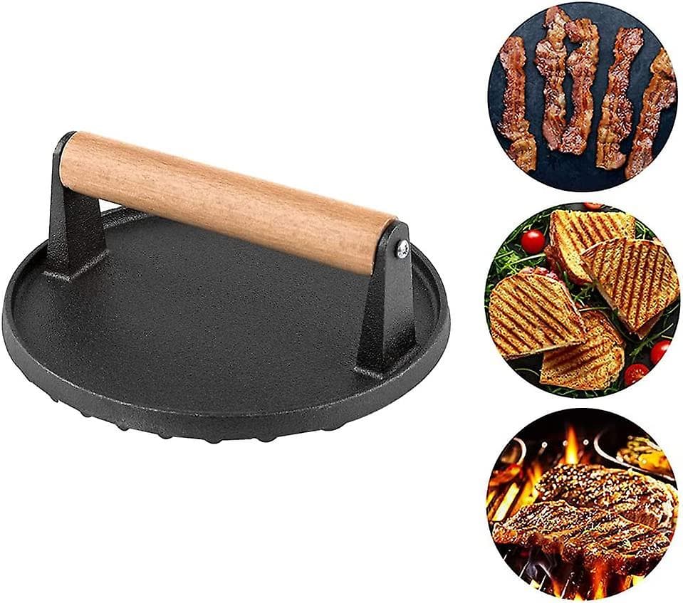 2PCS Bacon Press for Griddle Burger Maker Meat Press Cast Iron Hamburger Grill Press for BBQ Accessories
