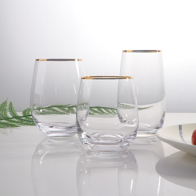 Gold Rim Customized Glass Drinking Wineglass Egg Shaped Glass Cup Mug for Home Use