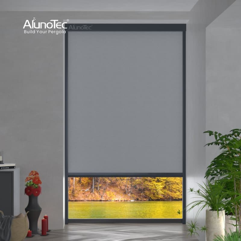 AlunoTec Basic Customization Exterior Window Cover Garden Waterproof Motorized Vertical Pergola Curtain Roller Blind Outdoor Zip Screen Blinds Shades