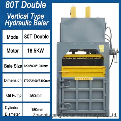 80t Double Vertical Plastic Film Used Cloth Waste Paper Hydraulic Baler Machine