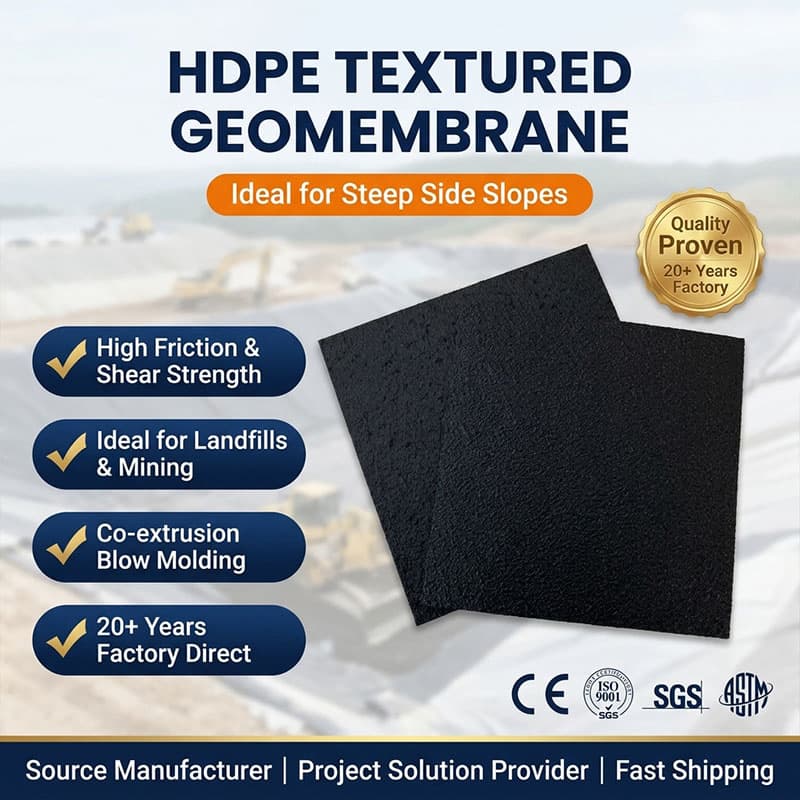 Single Side Textured Geomembrane HDPE Black 1.0mm Waterproof Liner for Pond