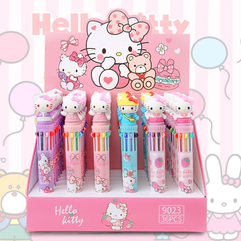 New Cat Ten Color Ballpoint Pen Cute Cartoon Press Pen