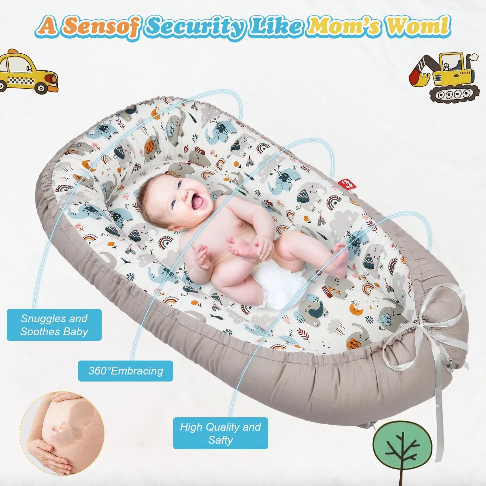 Factory Printing Cartoon Soft Fabric Cotton Portable Baby Nest Lounger Baby Bed