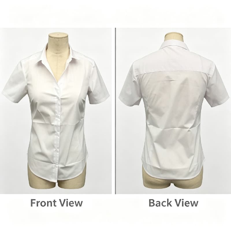 OEM ODM Women White Short Sleeve Business Shirt Slim Fit Turn-Down Collar Office Uniform Blouse Custom Logo Available