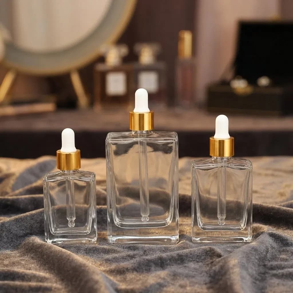 Luxury Square Glass with Transfer Pipette Dropper Bottle 30ml 50ml 100ml
