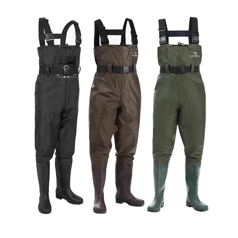 Brown/Dark Grey/Green Waterproof Nylon/PVC Fishing Hunting Chest Wader with Boots