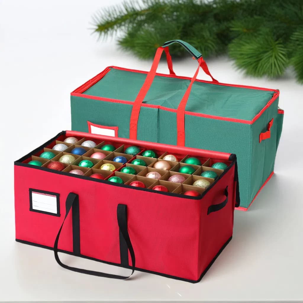 Christmas Ornament Storage with Dividers Foldable Organizer for Baubles and Decorations