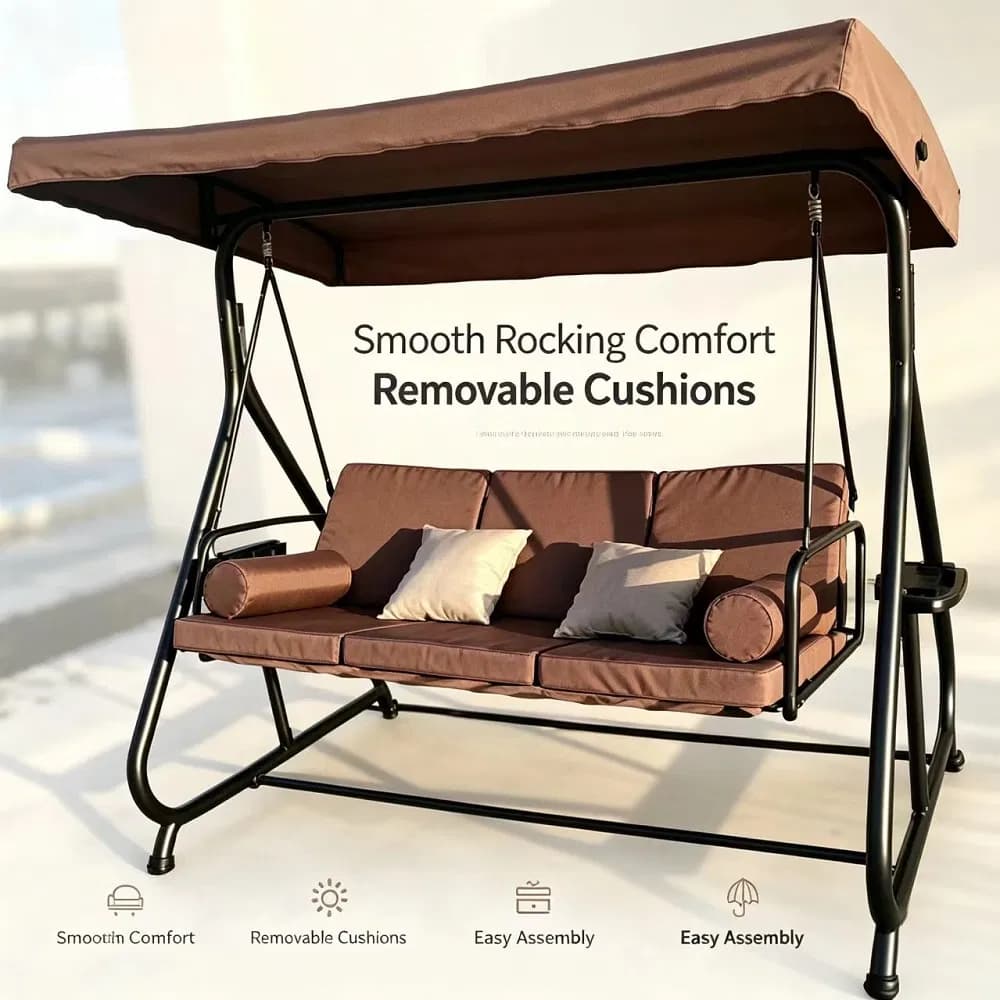 Premium 3-Seat Garden Swing Chair with Swing Cushion
