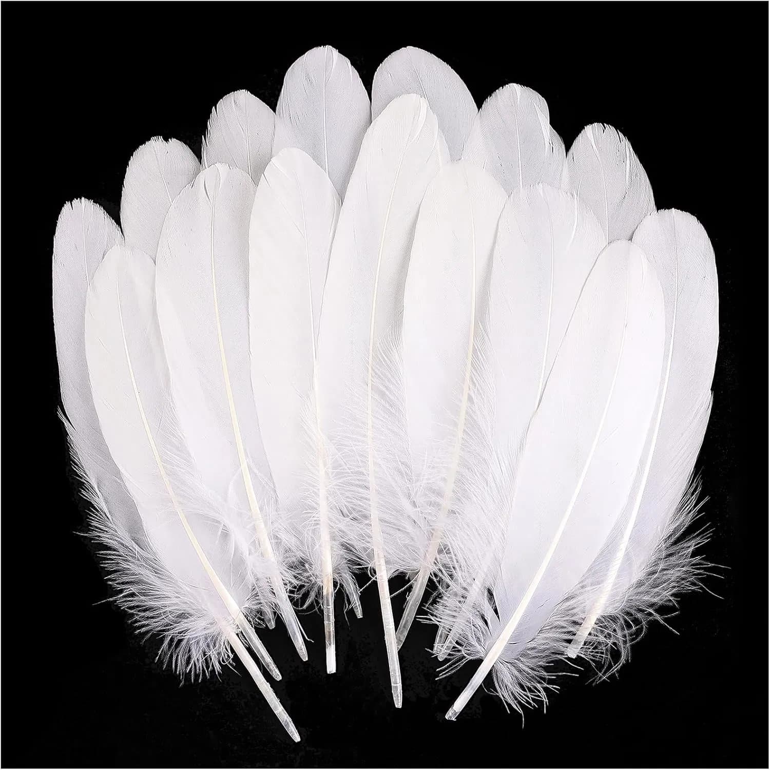 White Goose Feathers Natural Bulk 6-8 Inch 15-20cm for Crafts DIY Cosplay Wedding Party Halloween Decoration Goose Nagoire Feathers