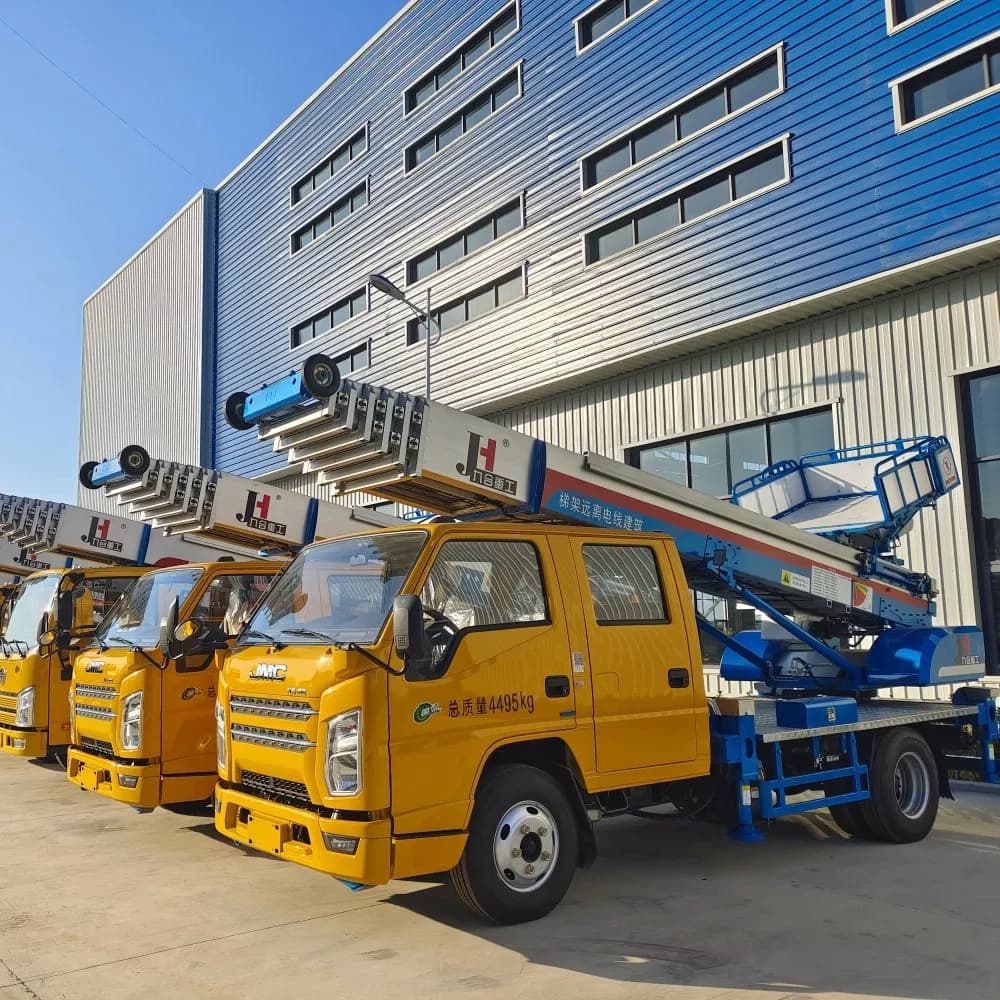 China Manufacturer Jiuhe Hydraulic Telescopic Boom Lift Elevator Truck 32m 36m 45m 65m Aerial Bucket Ladder Lift Truck Construction Lifter Truck