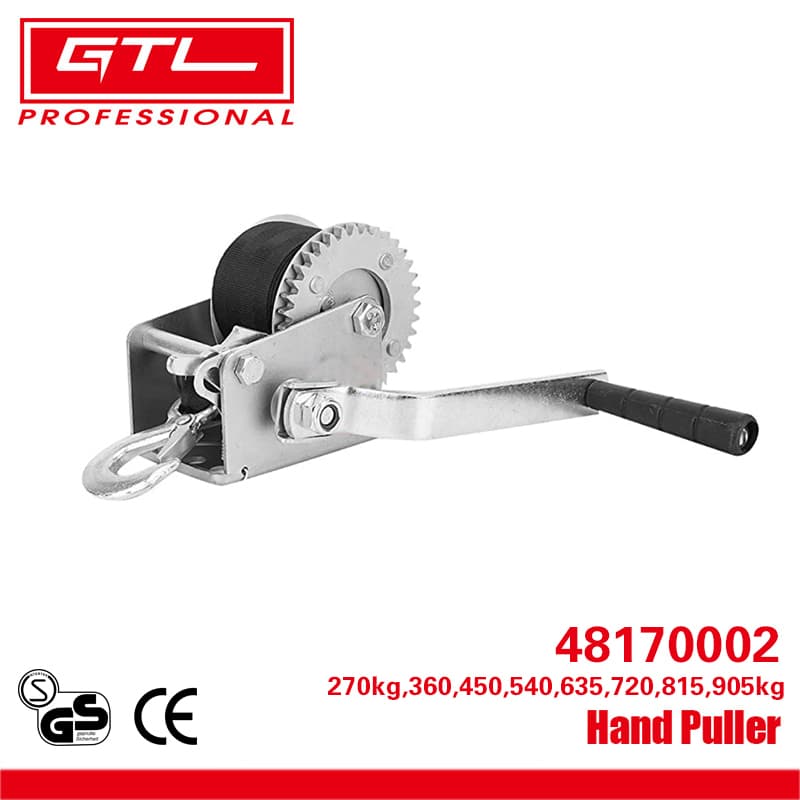 1600lbs/720kgs Hand Crank Winch Carbon Steel Trailer Gear Heavy Duty Hand Winch with 26′ Nylon Strap and Hook (48170002-6)