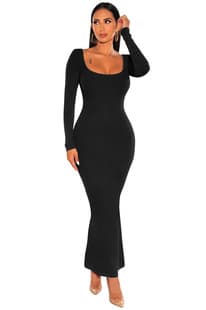 Elegant Ribbed Long Sleeve Dresses for Women - Fall Winter Collection