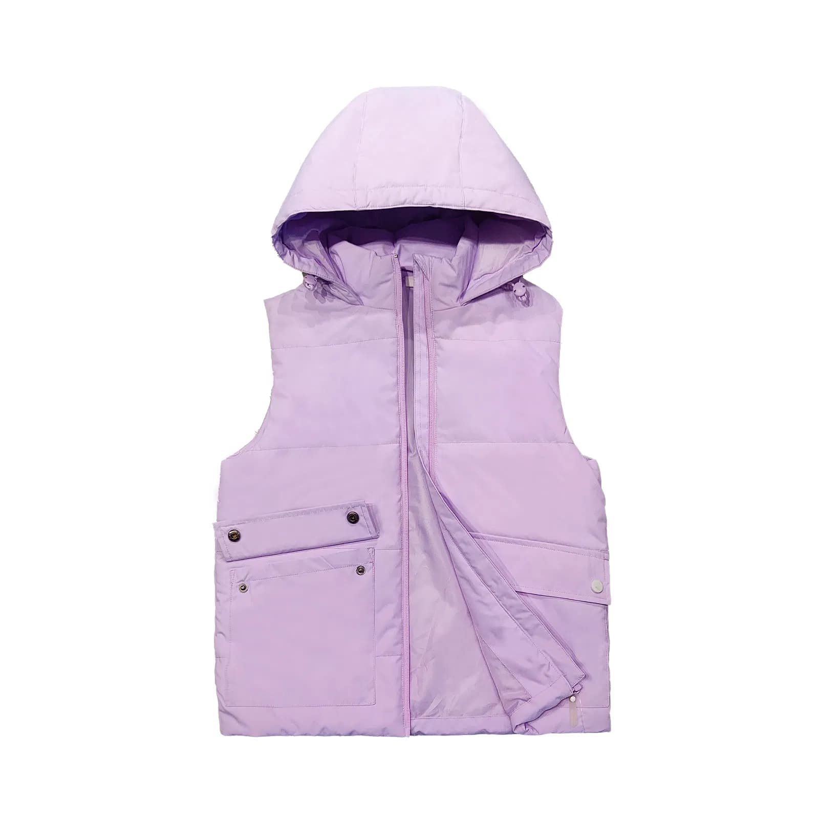 Kids Hooded Vest with Multiple Pockets, Warm Sleeveless Winter Vest