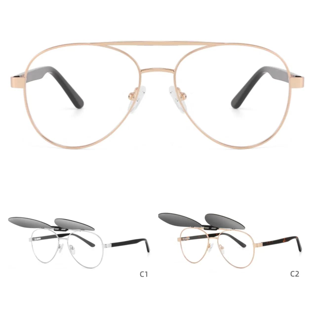 Ready to Ship Metal Optical Eyeglass Frame Flip up Sun Clip Lens