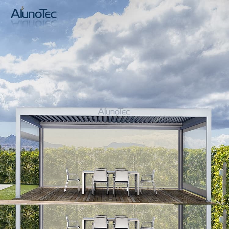 AlunoTec Motorized Aluminum Manual Louver Roof Cover Gazebo Home Furniture Garden Building Pergola