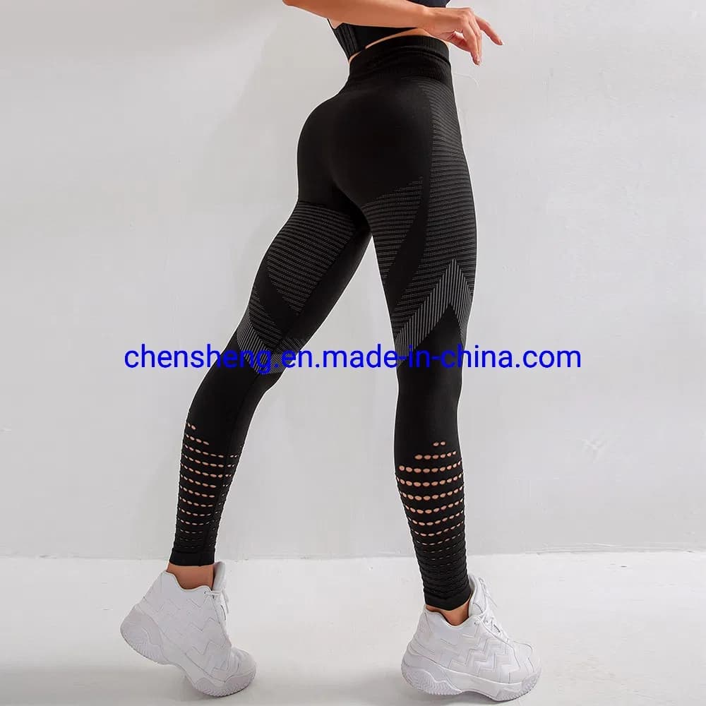 Ladies Sexy High Waisted Compression Hollow out Mesh Fitness Seamless Yoga Leggings
